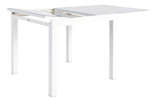 Mesa De Jardín Extensible De Aluminio Y Cristal Duradera Color Blanco
