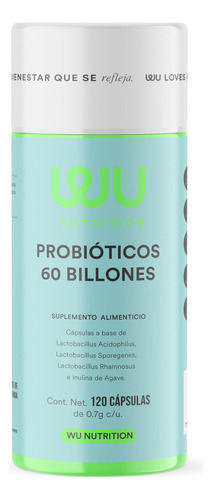 WU Nutrition Probióticos 60 Billones | Prebióticos | 120 Cápsulas Sin sabor