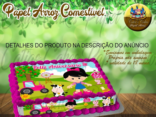 Papel De Arroz E Faixas Fazendinha Menina Rosa Para Bolo 