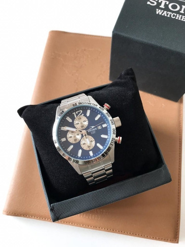 Imagen 3 de 3 de Reloj Analógico Stone Hombre Cronometro St1033 Azul Plateado