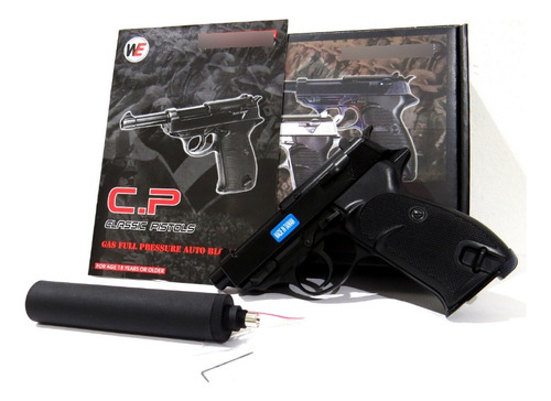 Pistola Airsoft P38 Negra Con Silenciador Full Metal We