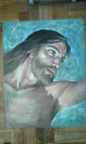 Pastel S/cartón De Cairola Jesus C/brazo Estirado 50x65 Cm