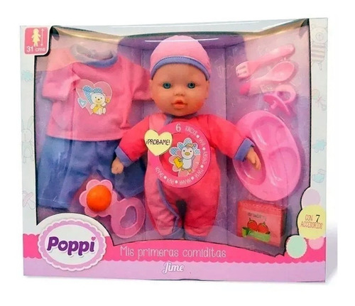 Muñeca Poppi Mis Primeras Comidas Bebe Con Sonido 31cm