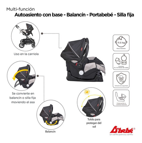 Carriola De Bebe Crown Portabebe Base De Carro Bambineto Capacidad de la carriola Individual Color Negro Color del chasis Plateado