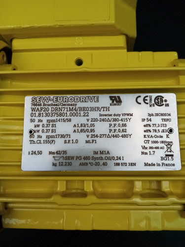 Motorreductor Sew-eurodrive, Waf20 Drn71m4/be03hr/th