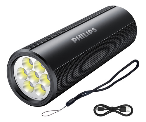 Philips Linterna Tactica Linternas Potentes Led Recargable Impermeable 1700lm 21w Brillo Fuerte Alcance Luz Blancasúper Largo Esencial Para La Pesca Al Aire Libre Negro Aleación De Aluminio Sfl2189p