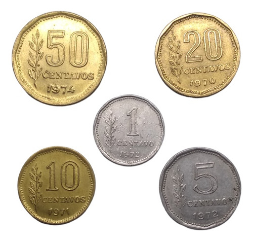 Monedas De Argentina De 50 A 1 Centavo 5 Piezas Años 70's