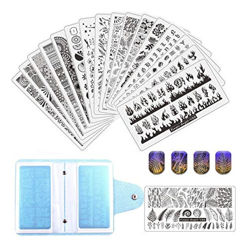 Fingerangel 21pcs Nail Stamp Plate Set 16pcs Mix Design Stam