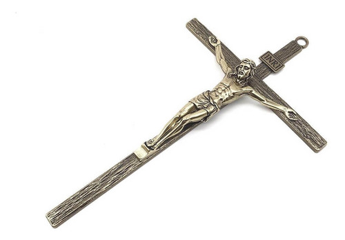 Crucifixo De Metal Dourado Parede Elegante 25 Cm