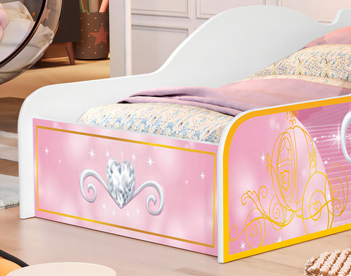 Cama Carro Infantil Meninas Princesas Castelo Docel Quarto Criança Princess Cor Rosa Com Colchão Neloja