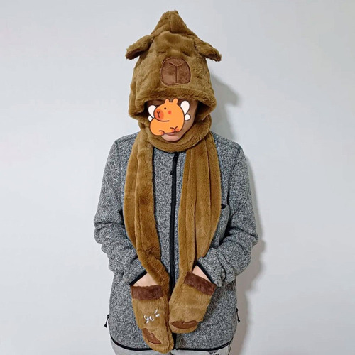 Gorro Capybara 3 En 1 Gorro Bufanda Y Guantes Carpincho Rosa Y Marron M Lisa