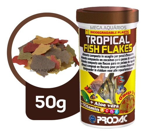 Ração Flocos Peixe Acará Bandeira Discos Prodac Tropical 50g