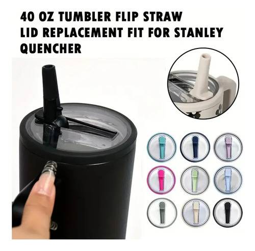 Accesorio Tapa Vaso Quencher 40 Oz Antiderrame Con Sorbete Negro Lisa