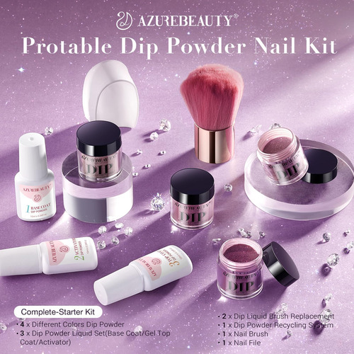 Kit De Uñas De Polvo De Inmersión Azurebeauty, 4 Colores De