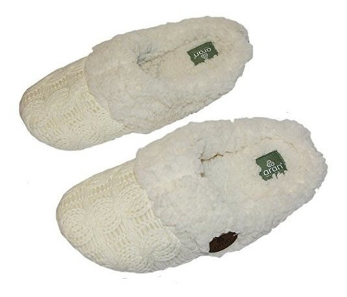 Aran Woollen Mills Adult Cable Knit Slip On Slipper - Faux F