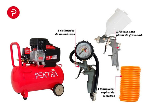 Imagen 3 de 10 de Compresor De Aire 50 Litros + Kit Pektra 2.5 Hp Inflador