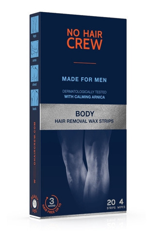 No Hair Crew- 20 Bandas Cera Depilatorias Masculinas Premium