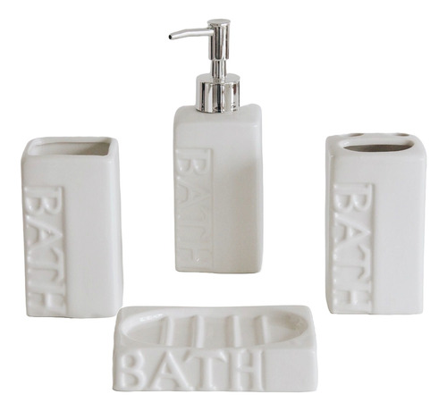 Set De Baño 4 Piezas Ceramica Blanco Bath