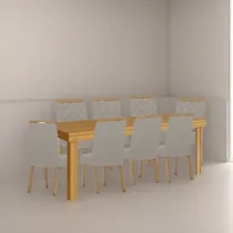 Comprar Juego De Comedor Mesa Madera Maciza Y 8 Sillas Tapizadas Color Marrón Diseño de la tela de las sillas Liso