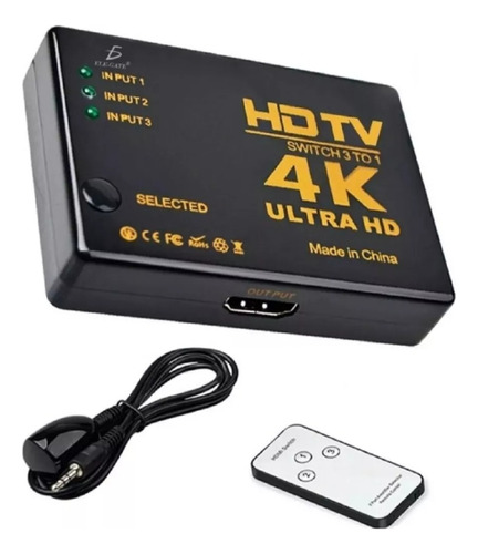 Switch Hdtv 4k Ultra Hd 3 Puertos Con Control Remoto 3x1