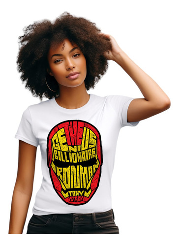 Camiseta Feminina Branca Homem De Ferro Super Herói