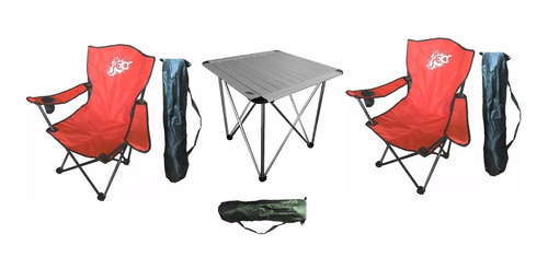 Mesa Camping Aluminio Plegable Sear + 2 Sillas C/ Posa Vaso