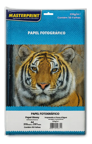 Papel Foto A4 230g Glossy Brilhante Masterprint 100 Folhas Cor Branco