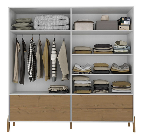 Imagen 2 de 3 de Ropero La Cueva Muebles Veneza 1009 color blanco/miel de madera, mdp con 4 puertas batientes