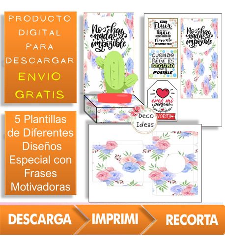 Kit Imprimible 09 Porta Maceta Suculenta R6 Frase Motivadora