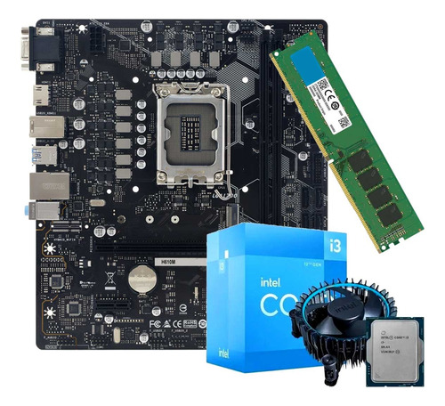 Kit Upgrade Gamer Intel Core I3-12100f + H610m + 8gb Ram