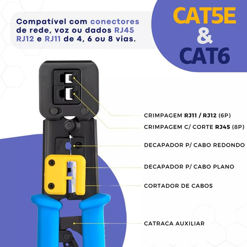 Crimpador Rj45 Rj12 Rj11 Ethernet Cabo Rede Conector Vazado