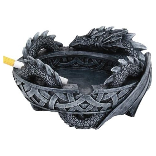 Ancient Celtic Guardian Dragon Ashtray Statue In Faux S...