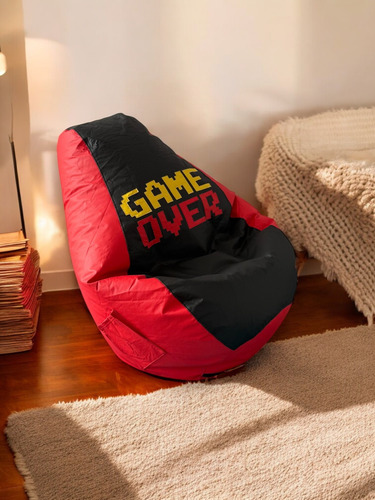 Sillon Puff Pera Gamer Game Over Estandar Con Bolsa Lateral Rojo