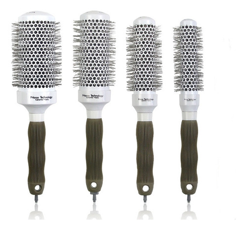 Set 4 Cepillos De Peluquería Térmico Brushing Cerámico Color Gris