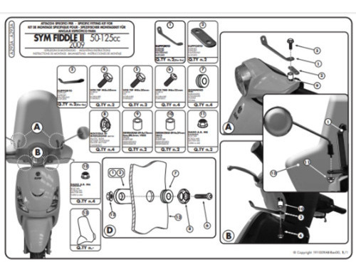 Kit Anclajes Parabrisas Sym Fidle 150 S 16 21 A293a Rider ®