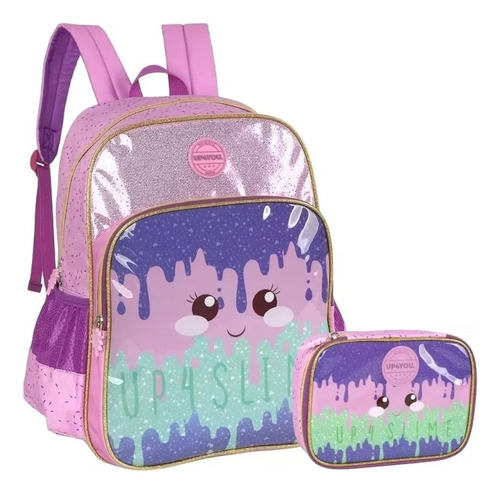 Mochila Infantil Feminina Costas Slime Tie Dye Grande Estojo