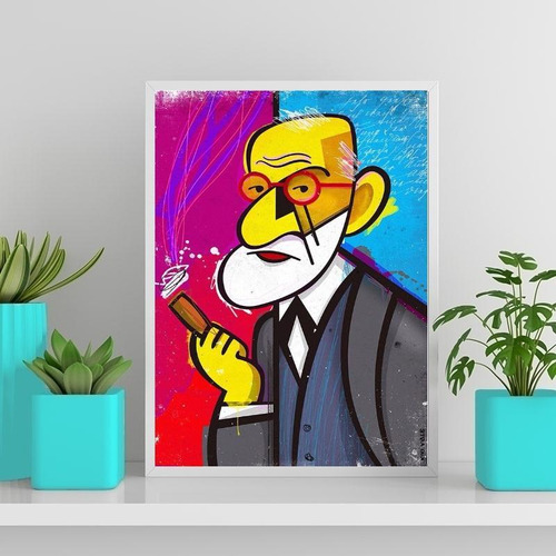 Quadro Decorativo Caricatura Freud 33x24cm - Vidro Branca