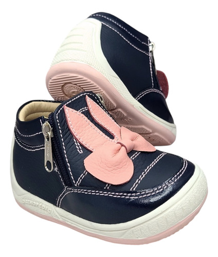 Zapato Pibe Semi-ortopédico Con Cierre Conejo Azul Para Niña