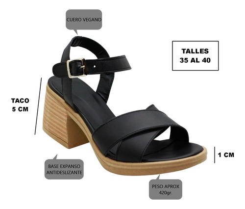 Sandalias Mujer Fiesta Noche Taco Bajo Liviano Brus