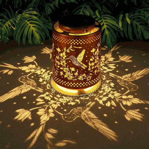Linterna Solar Jardín Colgante Colibrí Led Impermeable Dorado