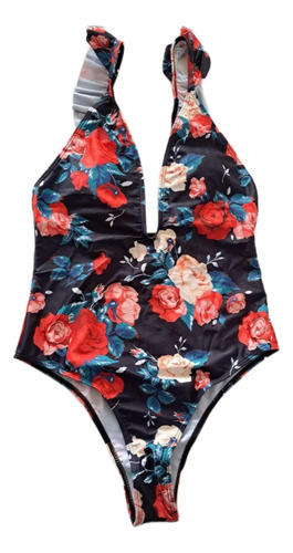 Traje De Baño Entero Floreado Con Rosas, Escote, Dama 