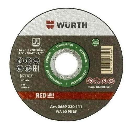 Disco De Corte Wuth 4 1/2 Red Line X 10 Unidades