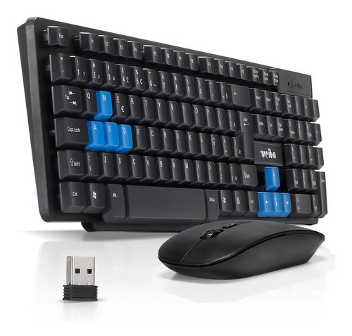 Kit de teclado y ratón inalámbricos de 2,4 GHz para ordenador portátil y Mac, color negro