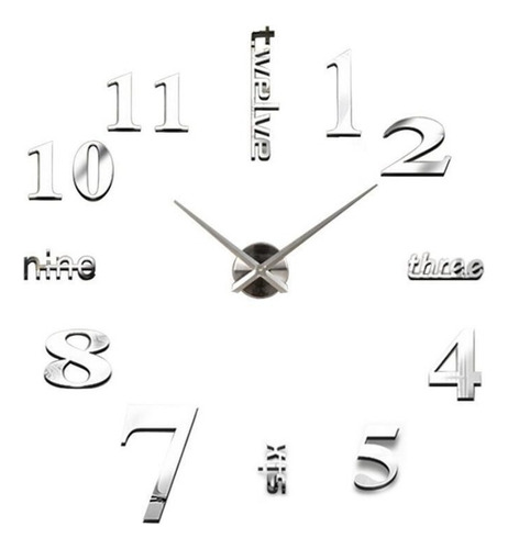 Reloj De Pared Con Diseño 3d Moderno Grande Plata Números