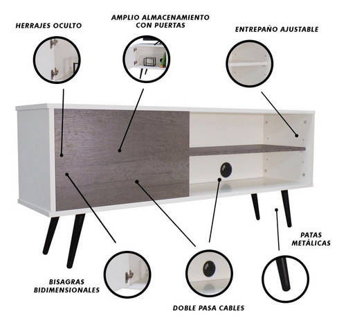 Mueble Para Tv Decomobil Credenza Con Pasacables Color BLANCO ABSOLUTO | LOMBARDIA