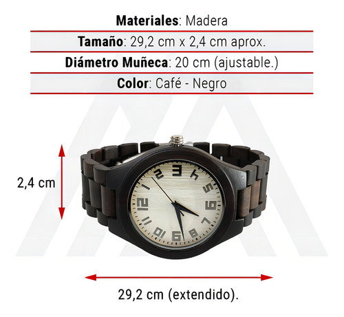 Reloj De Hombre Correa De Madera Negro Dial Numérico