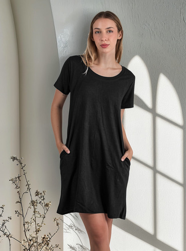 Vestido Corto Mujer De Algodon Liso Para Verano Plus Size