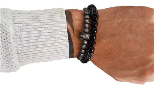 Conjunto Pulseras Piedra Onix Y Corona Black Hombre 2021