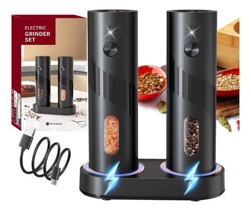2 Multi-grinders De Sal Y Pimienta Con Base De Carga Y Leds