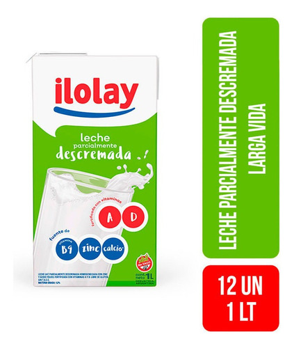 Leche Parcialmente Descremada Ilolay Larga Vida 1 Lt X 12 Un